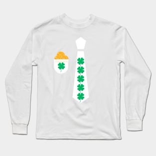St Patricks Day Tie shamrock tuxedo Suit pocket with St patricks day gold coins Long Sleeve T-Shirt